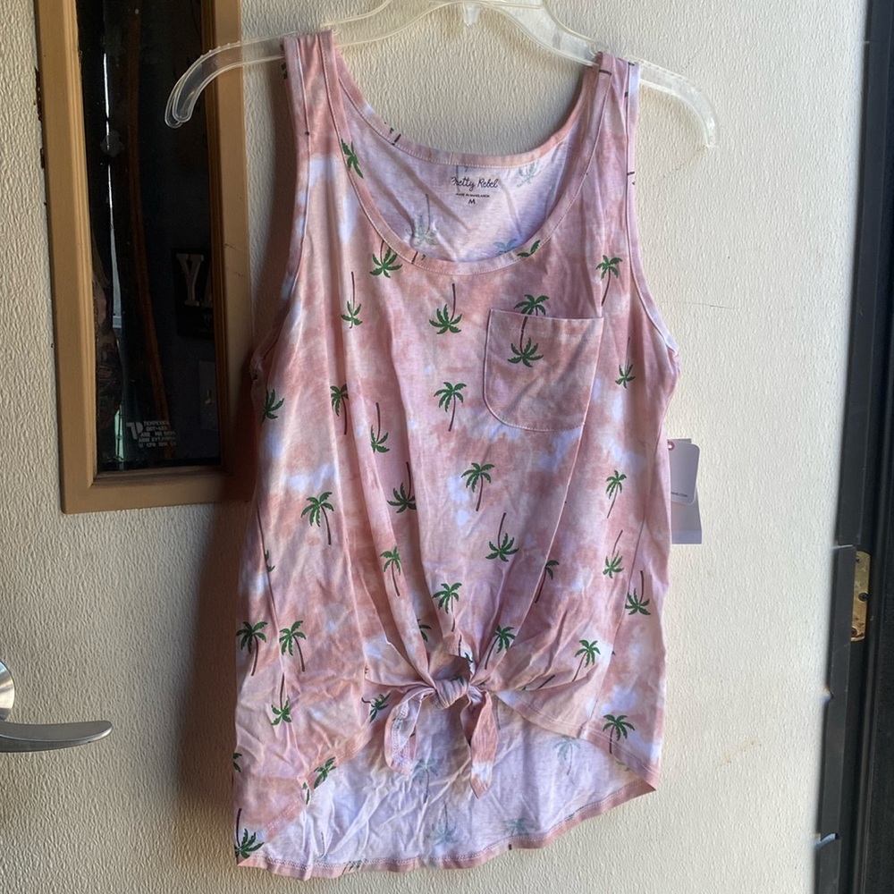 Palm trees tie front tank top